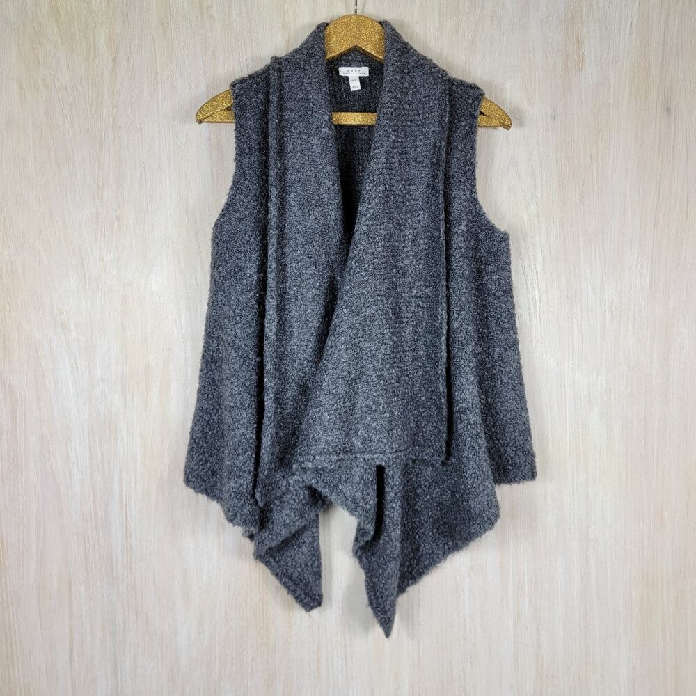 Soft Joie Boucle Knit Waterfall Vest Dark Gray Open Front Sleeveless Cardigan XS